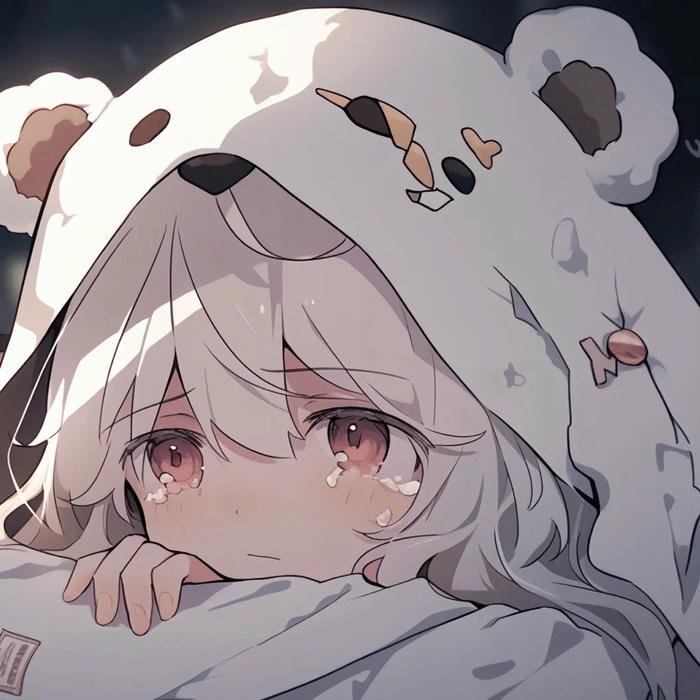 Avatar buồn nữ anime trùm mũ trắng che nửa mặt