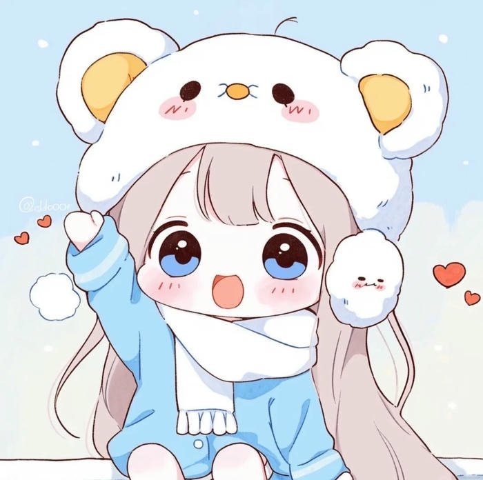 Avatar cặp hoạt hình 15 bé gái đội mũ gấu trắng xinh