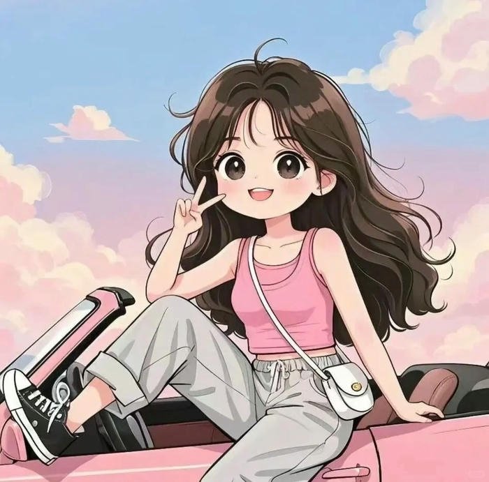 Avatar cặp hoạt hình 16 bạn nữ lái xe hồng đáng yêu