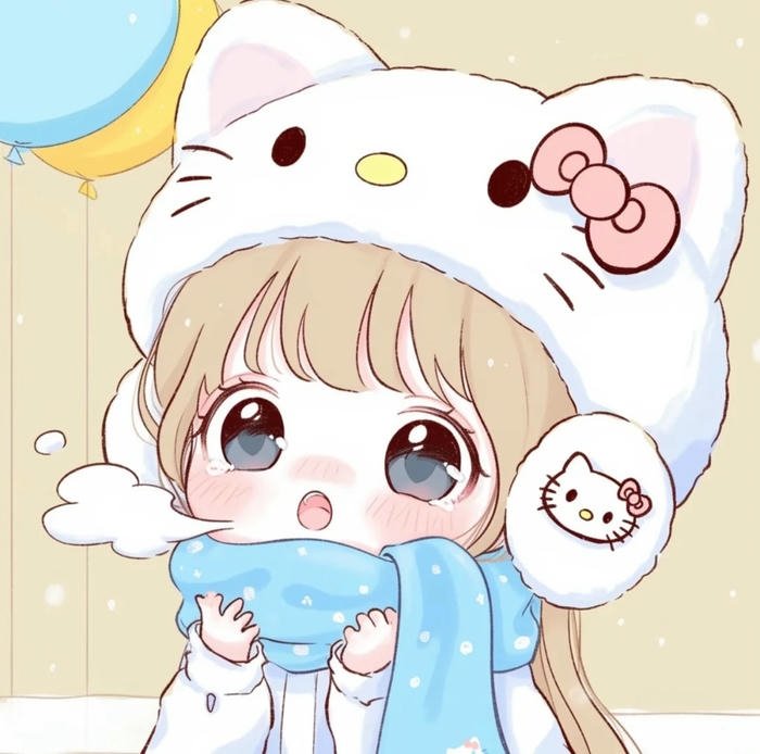 Avatar cặp hoạt hình 17 bé gái đội mũ mèo hồng xinh