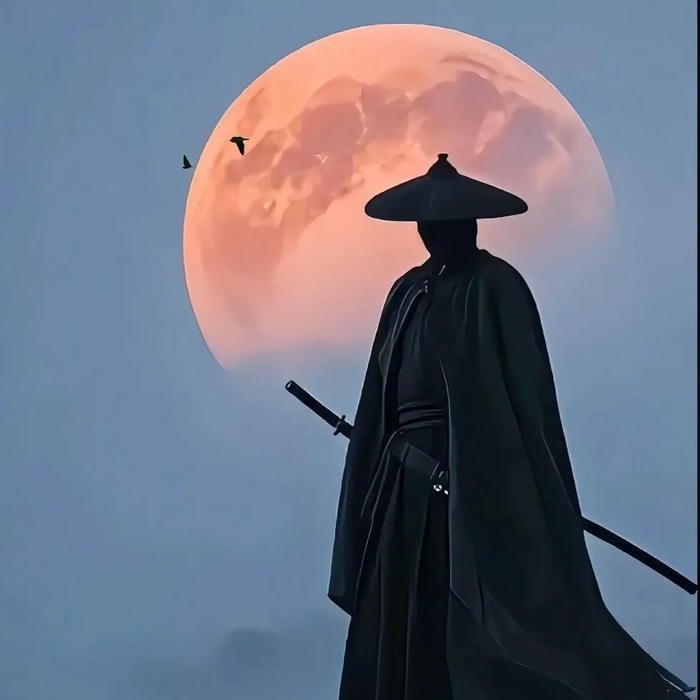 Avatar chất kiếm khách đứng nhìn trăng máu đỏ rực rỡ