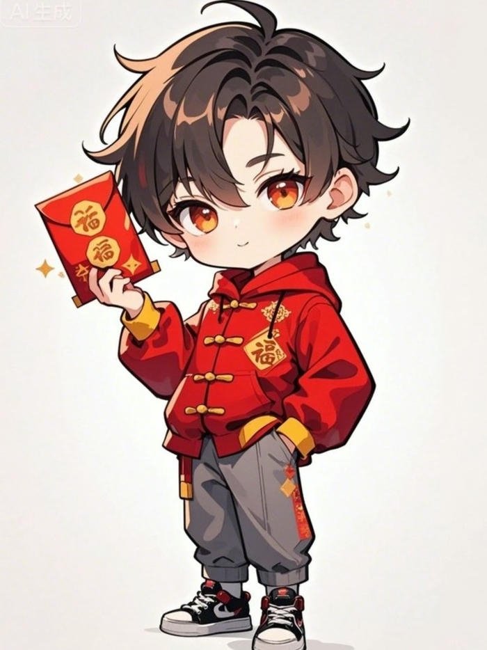Avatar chibi bé trai cầm bao lì xì đỏ ngày tết