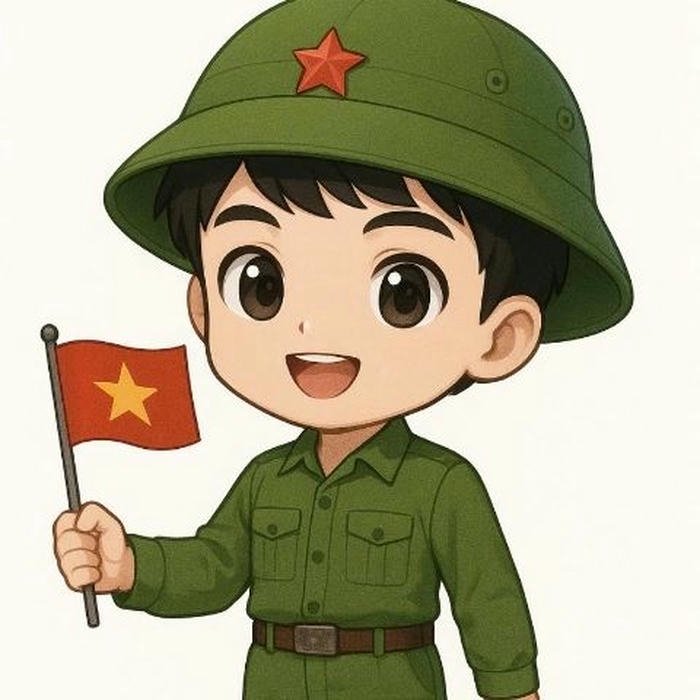 Avatar chú bộ đội chibi cầm cờ tay cười rạng rỡ