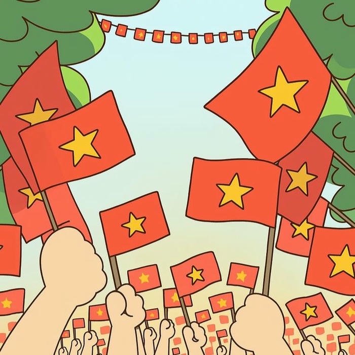 Avatar cờ đỏ sao vàng nhiều cánh tay cầm cờ