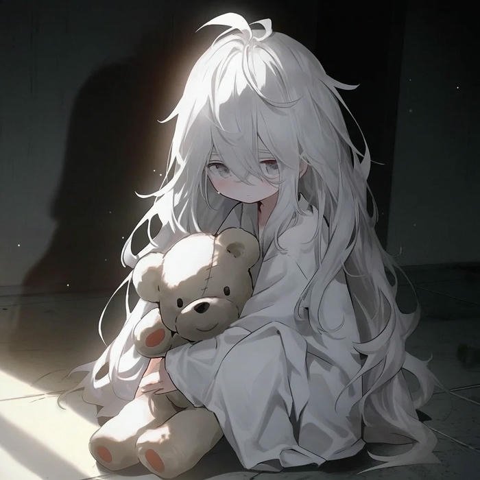 Avatar cô đơn anime nữ ôm gấu bông ngồi góc