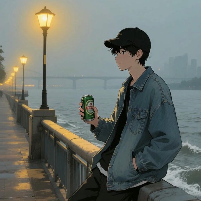 Avatar cô đơn chàng trai cầm ly nước đứng đợi chờ