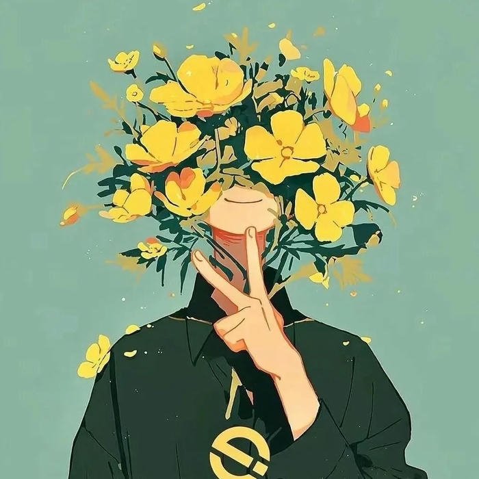 Avatar cô đơn chàng trai đầu nở hoa vàng nghệ thuật