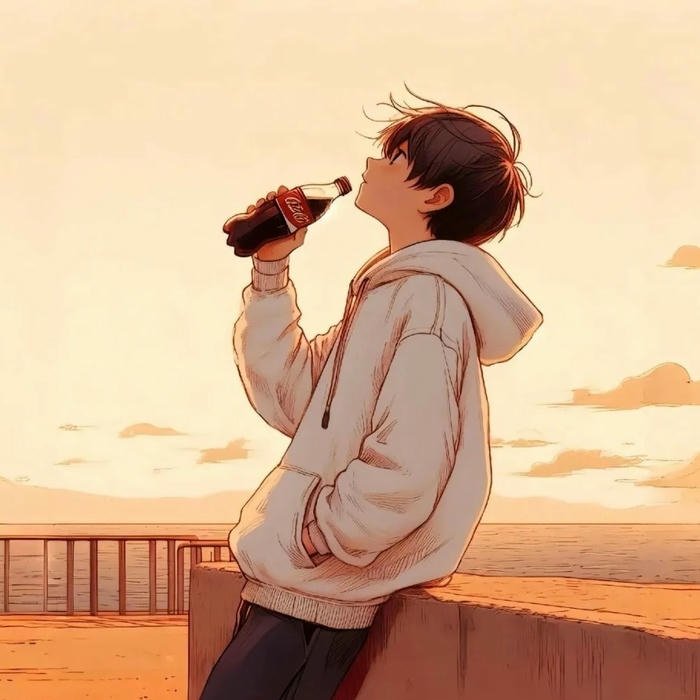 Avatar cô đơn chàng trai uống nước dưới ánh chiều tà
