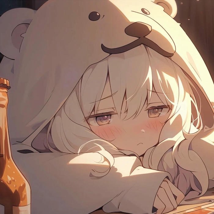 Avatar cute buồn nữ đội mũ gấu trắng đáng yêu