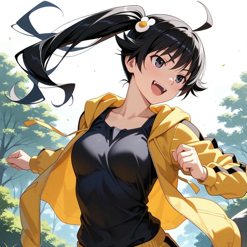 Avatar cute nữ tóc đen buộc cao áo vàng cá tính