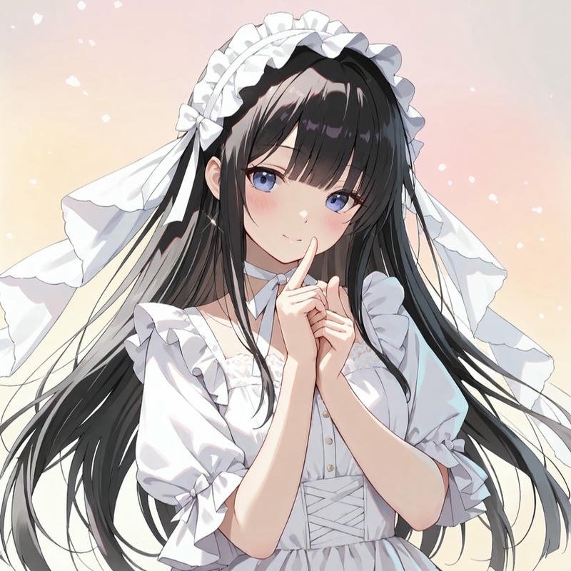 Avatar cute nữ tóc đen dài váy trắng tinh khôi