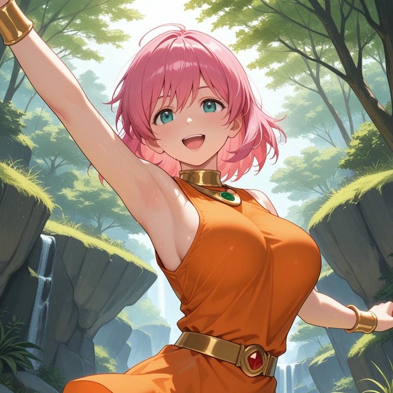 Avatar cute nữ tóc hồng váy cam năng động vui tươi