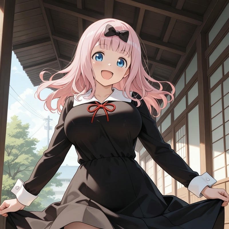 Avatar cute nữ tóc hồng váy đen nhảy múa vui vẻ