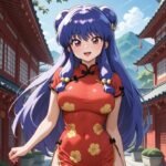 Avatar cute nữ tóc tím váy sườn xám đỏ xinh xắn