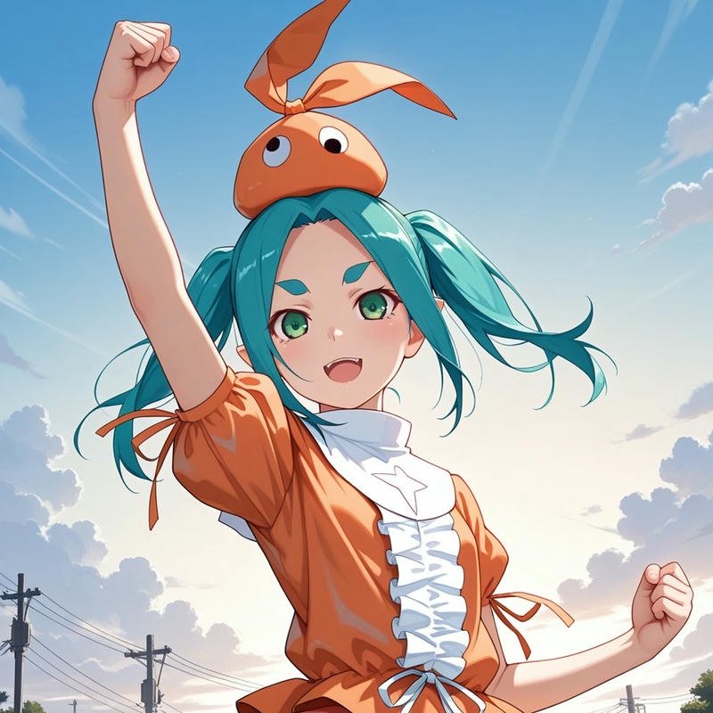 Avatar cute nữ tóc xanh trang phục cam độc đáo