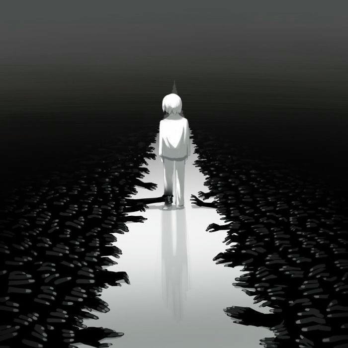 Avatar đen buồn bóng người bước về phía ánh sáng