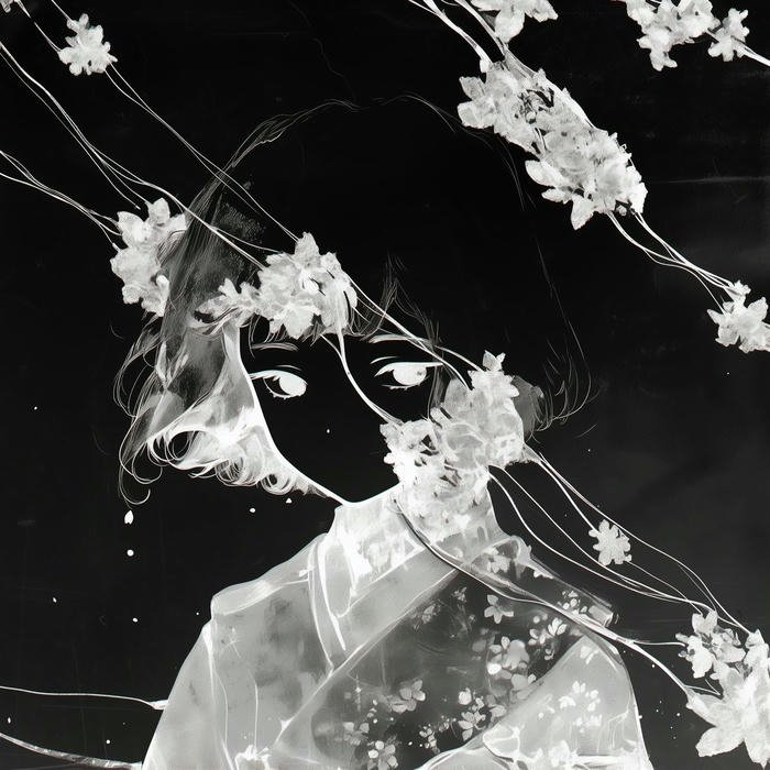 Avatar đen buồn cô gái bị hoa che mắt nghệ thuật