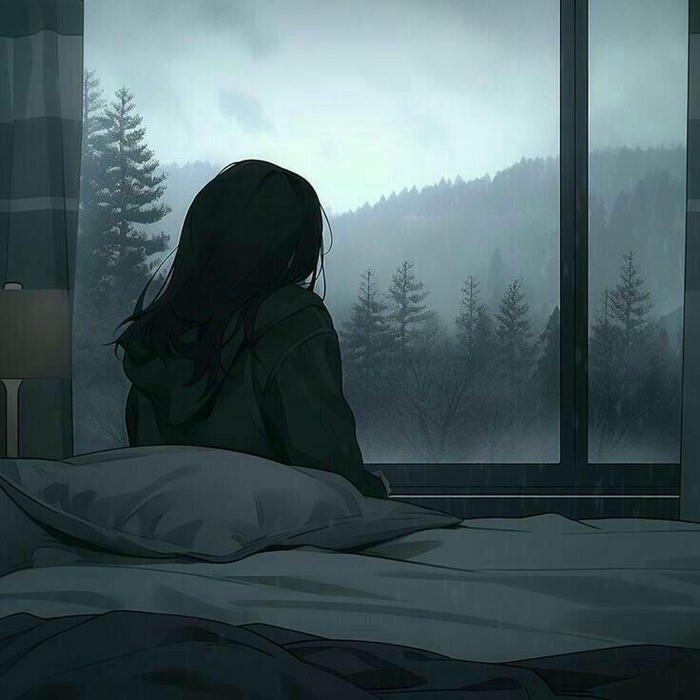 Avatar đen buồn cô gái nhìn mưa qua cửa kính