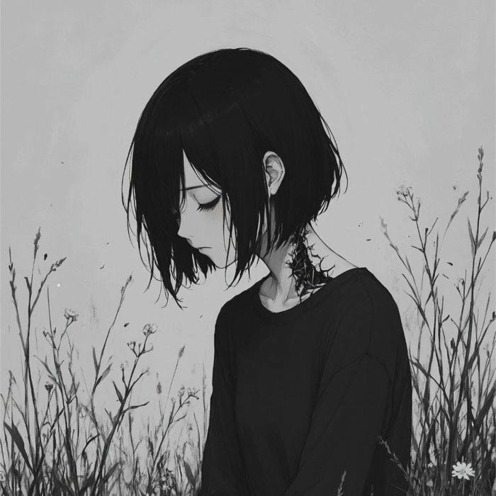Avatar đen buồn cô gái tóc ngắn cúi đầu trầm tư