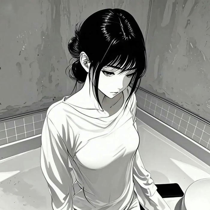 Avatar đen buồn cô gái tóc ngắn mặc áo trắng