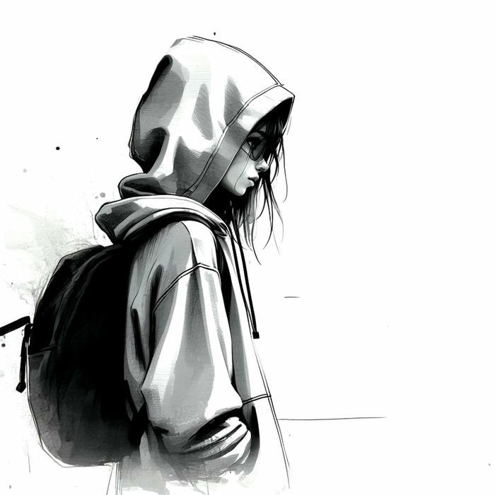 Avatar đen buồn nam đeo ba lô bước đi lẻ loi