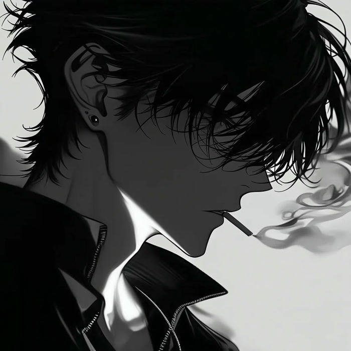 Avatar đen buồn nam góc nghiêng hút thuốc tâm trạng