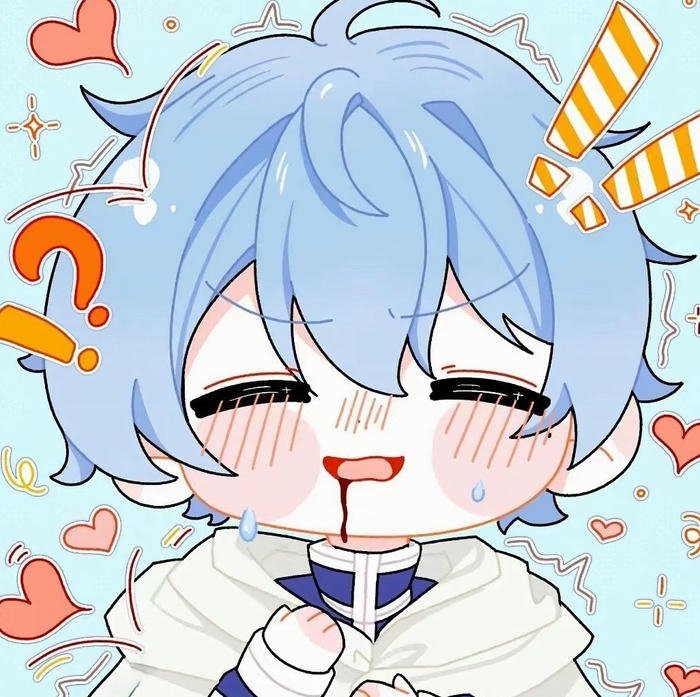 Avatar discord anime chibi chàng trai tóc xanh bị thương