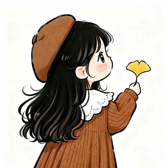 Avatar đôi cute chibi 02 bạn nữ cầm lá ngân hạnh vàng