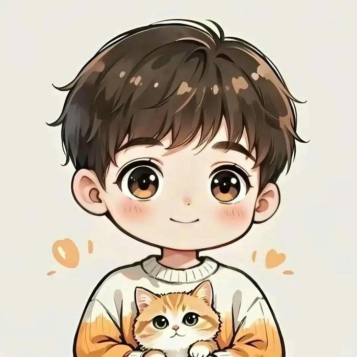 Avatar đôi cute chibi 03 bạn nam ôm mèo cam nhỏ nhắn