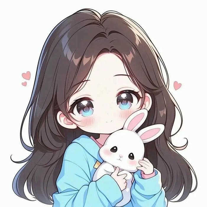Avatar đôi cute chibi 05 bé gái ôm thỏ trắng dễ thương