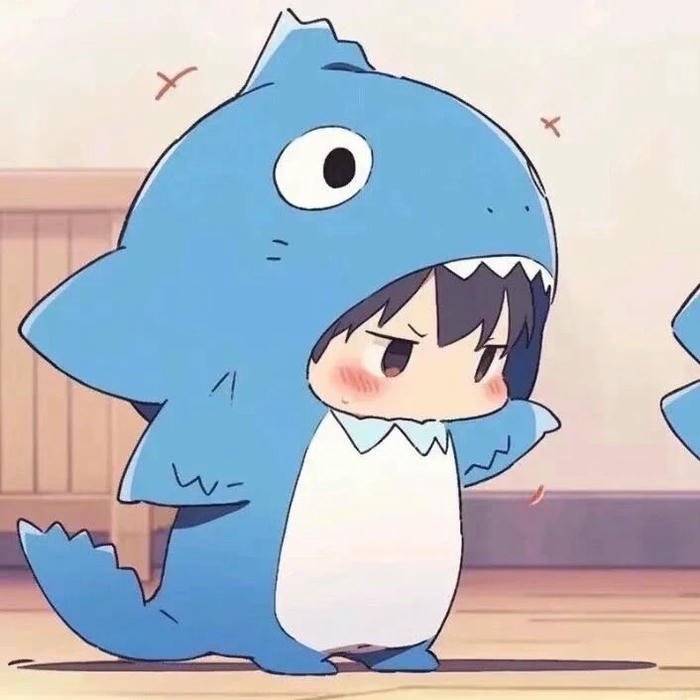Avatar đôi cute chibi 08 bé trai mặc đồ cá mập xanh
