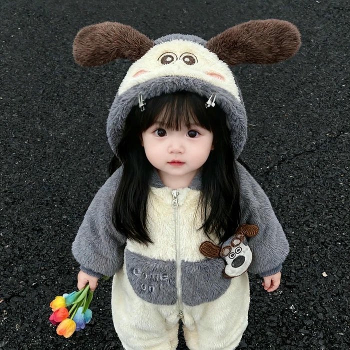 Avatar em bé cute bé đứng mặc bộ đồ thú xám