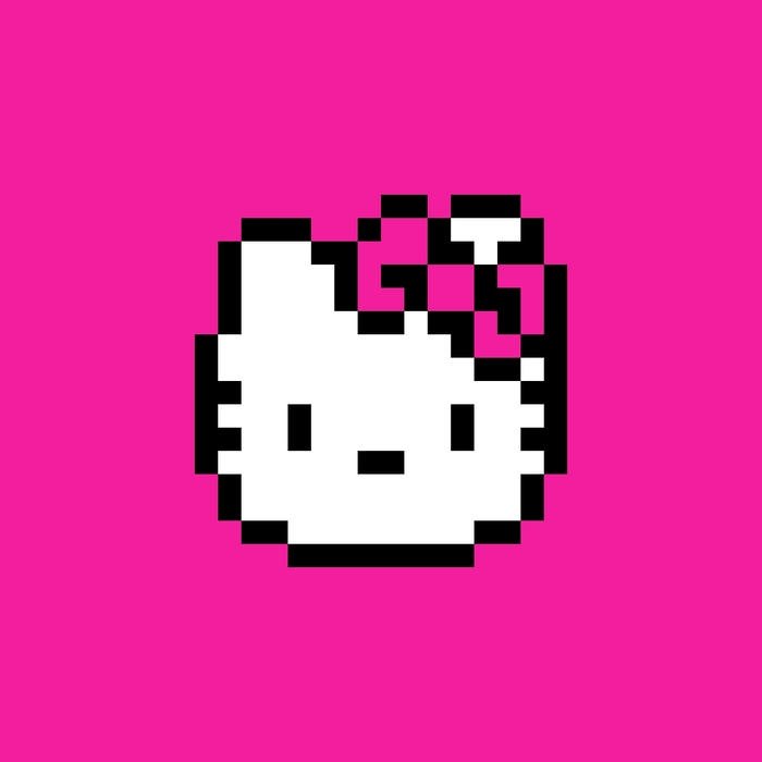 Avatar hello kitty cute dạng pixel cổ điển trên nền hồng