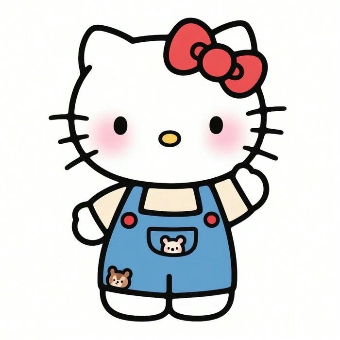 Avatar hello kitty cute đứng thẳng mặc bộ yếm xanh dương