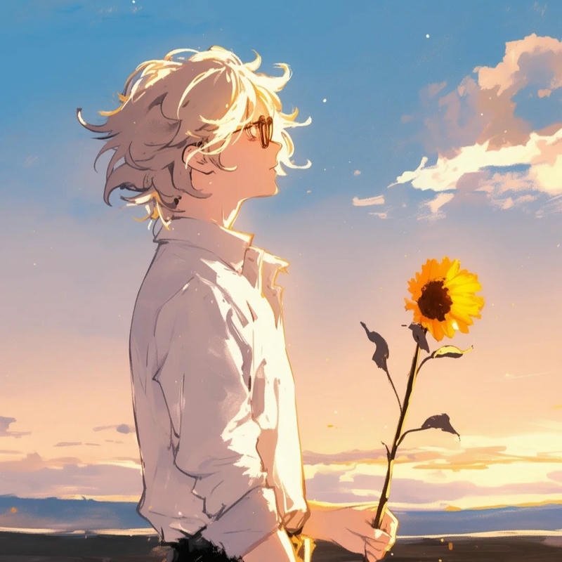 Avatar hoa hướng dương anime nam áo trắng lãng tử