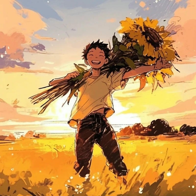Avatar hoa hướng dương anime nam chạy trên cánh đồng