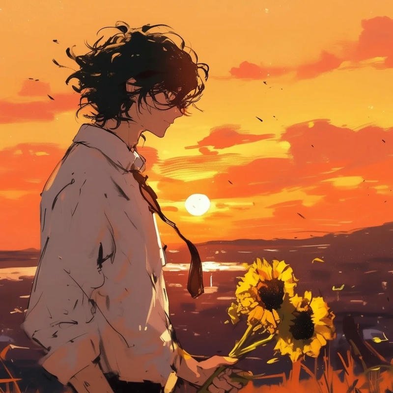 Avatar hoa hướng dương anime nam hoàng hôn buồn