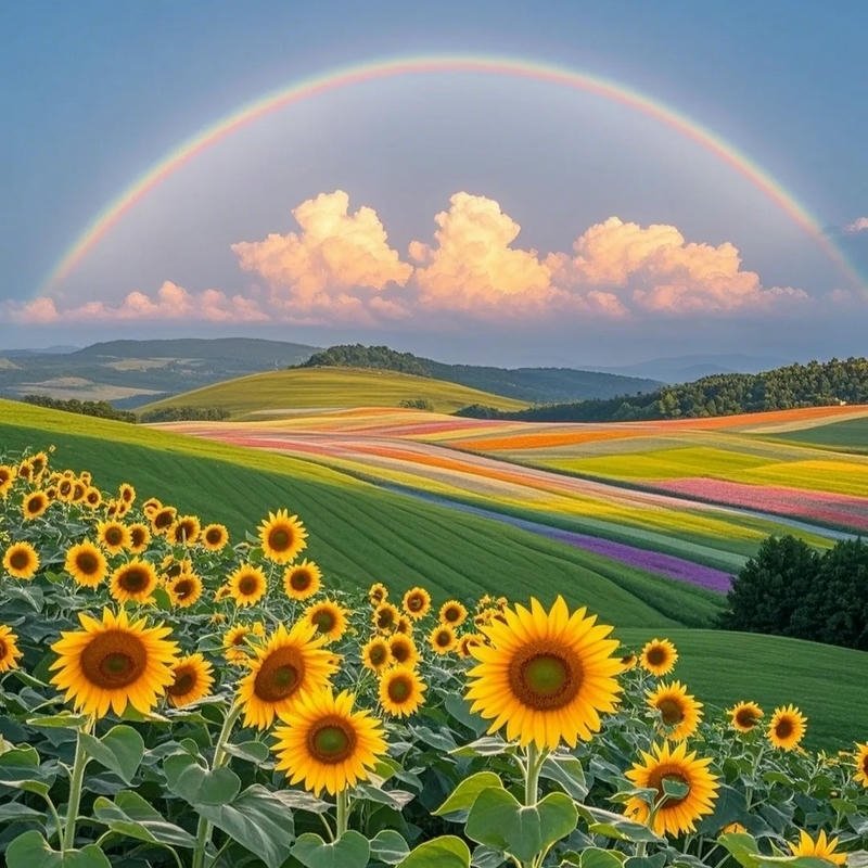 Avatar hoa hướng dương cánh đồng cầu vồng tuyệt đẹp