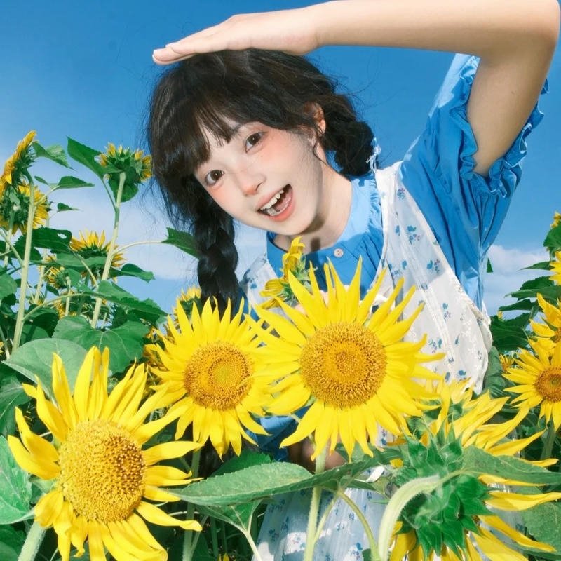 Avatar hoa hướng dương cô gái váy xanh giữa cánh đồng