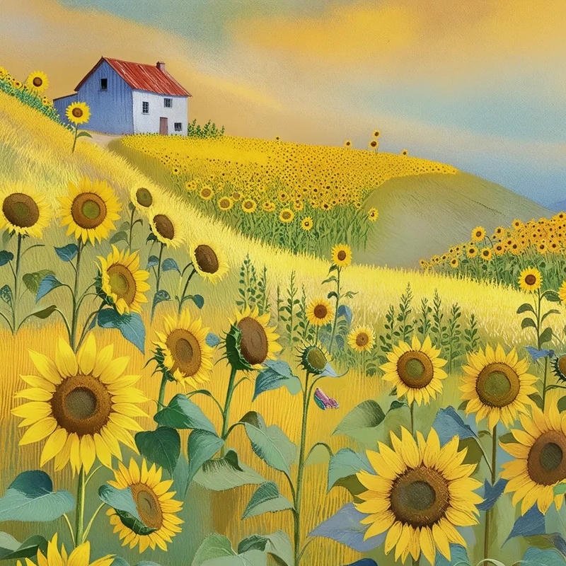 Avatar hoa hướng dương ngôi nhà nhỏ trên đồi hoa