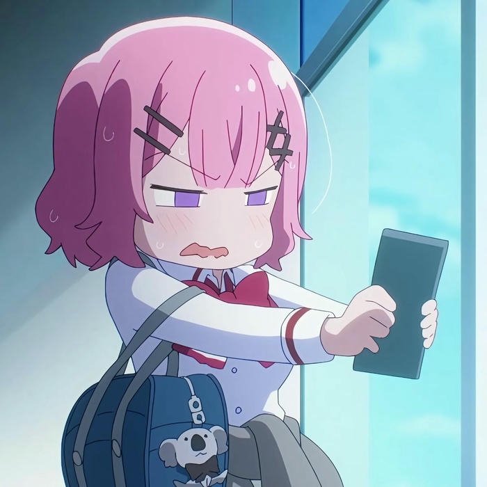 Avatar hoạt hình vui nhộn cô gái tóc hồng lướt điện thoại dỗi