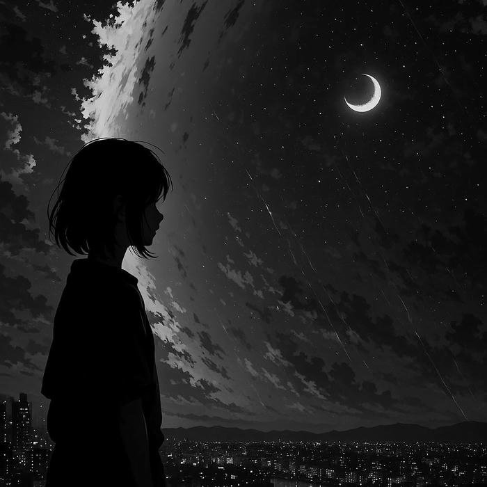 Avatar mood bóng lưng cô gái trước biển đêm