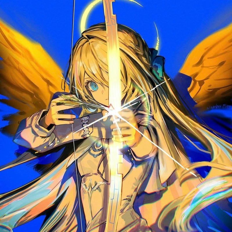 Avatar nữ chiến binh anime cầm kiếm ánh vàng rực rỡ