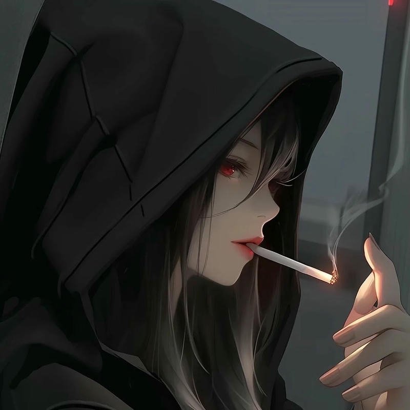 Avatar nữ ngầu che mặt mặc hoodie đen cầm thuốc