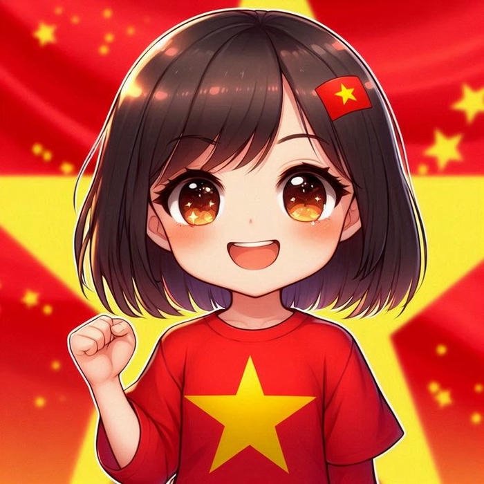 Avatar quốc kỳ hình nền cờ Việt Nam bé gái chibi cầm cờ