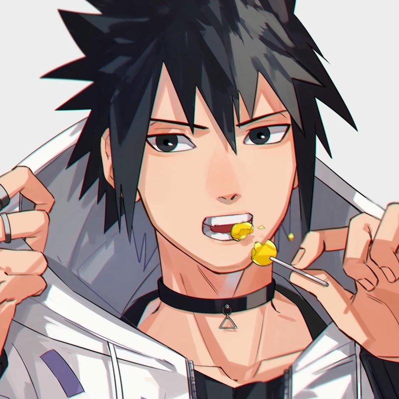 Avatar sasuke mặc hoodie hiện đại ngậm kẹo ngọt
