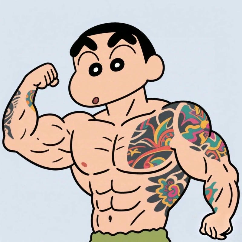 Avatar shin cậu bé bút chì cơ bắp cuồn cuộn hài hước