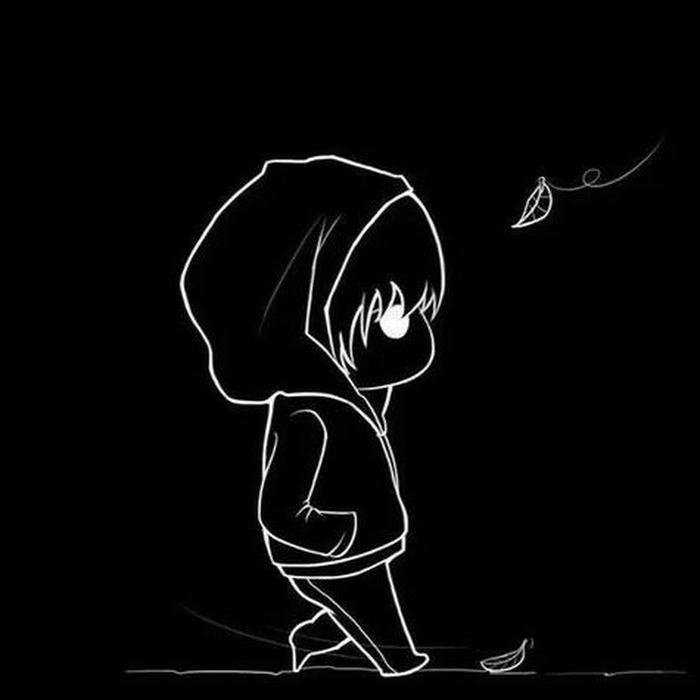 Avatar tâm trạng hình vẽ nét trắng trên nền đen tối