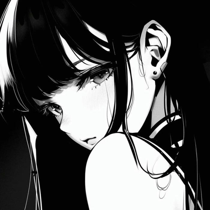 Avatar tâm trạng nữ anime đen trắng ánh mắt sắc