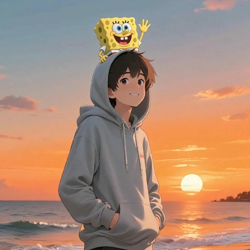 Avatar tiktok đẹp nam đội spongebob ngắm hoàng hôn